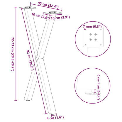 Gambe per tavolo da pranzo forma X 2 pz Antracite 57x(72-73) cm