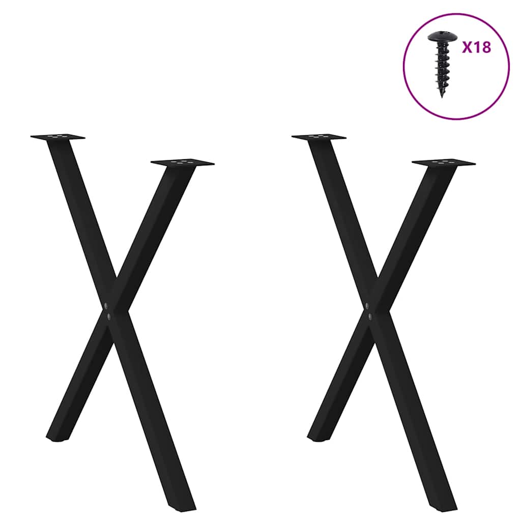 Gambe per tavolo da pranzo a forma di X 2 pz nere 70x(72-73) cm