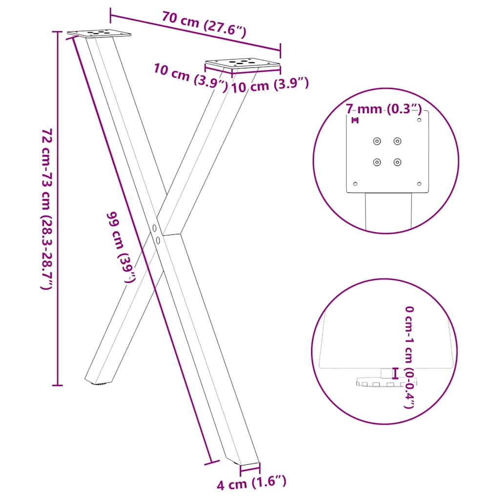 Gambe Tavolo Pranzo a Forma X 2 pz Bianco 70x(72-73) cm Acciaio