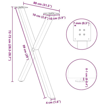 Gambe per tavolo da pranzo a forma di X 2 pz nere 80x(72-73) cm