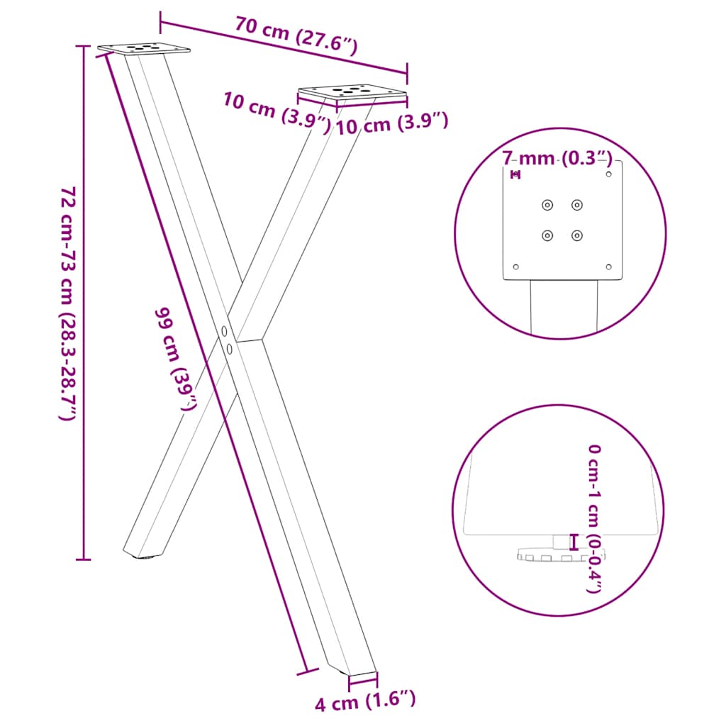 Gambe Tavolo Pranzo a Forma X 2 pz Bianco 80x(72-73) cm Acciaio