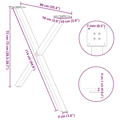 Gambe per tavolo da pranzo a forma di X 2 pz nere 90x(72-73) cm