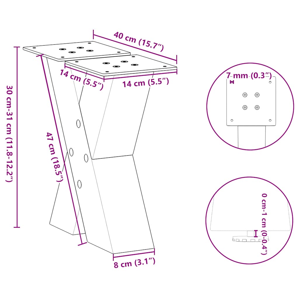 Gambe per Tavolino da Caffè forma X 2 pz Naturale 40x(30-31) cm