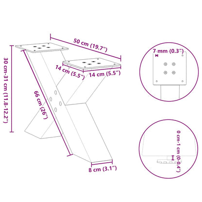 Gambe per Tavolino da Caffè forma X 2 pz Naturale 50x(30-31) cm