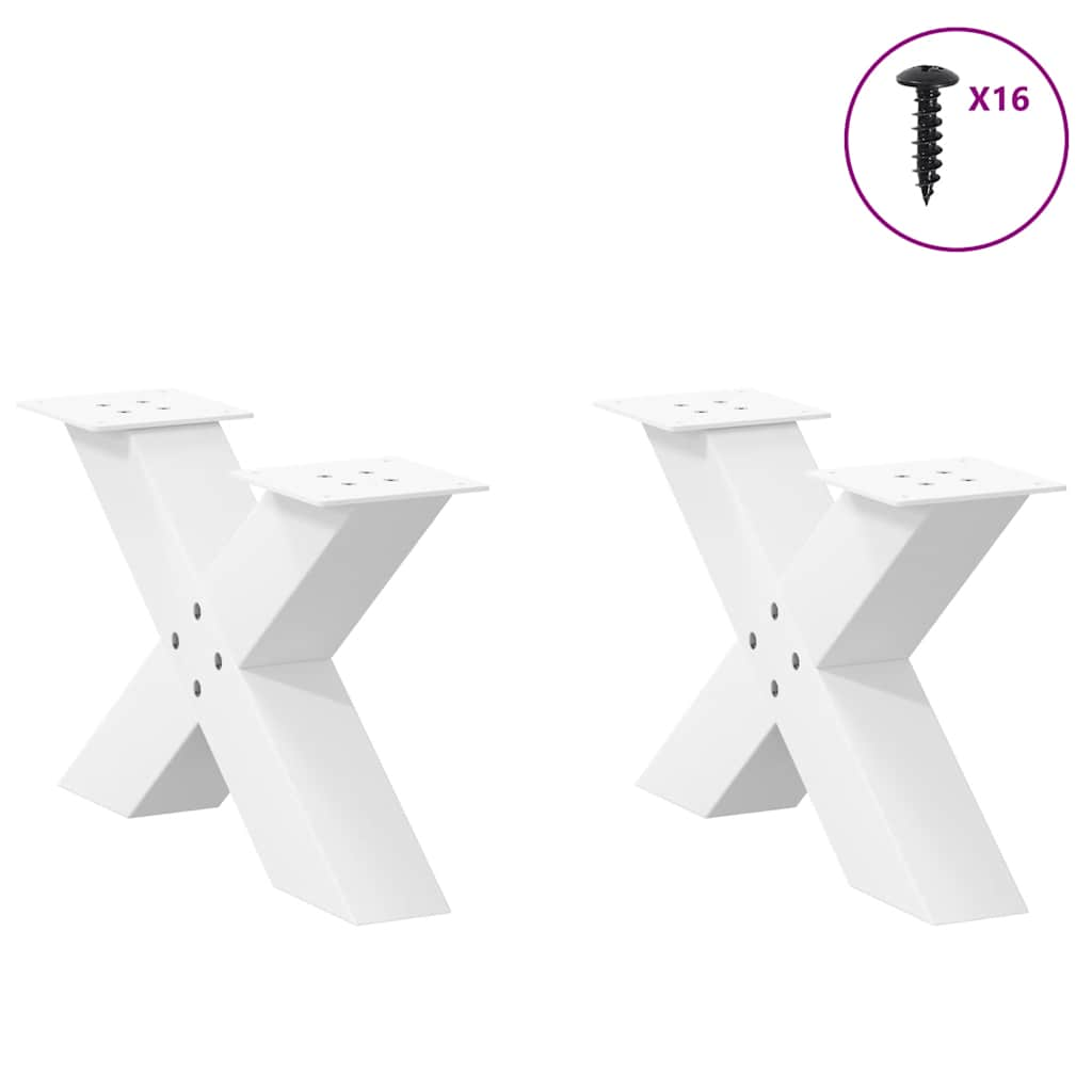 Gambe Tavolino da Caffè a X 2 pz Bianco 60x(30-31)cm in Acciaio