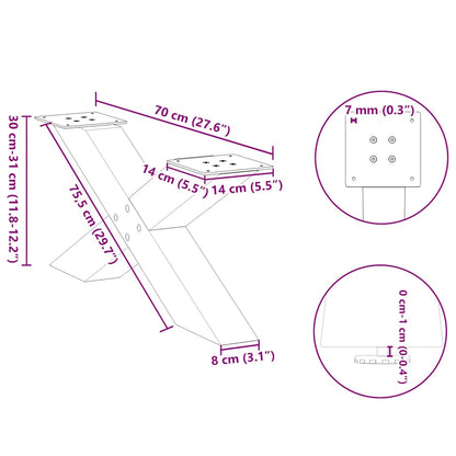 Gambe per Tavolino da Caffè a Forma di X 2 pz Nere 70x(30-31)cm