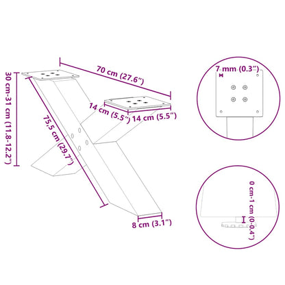 Gambe per Tavolino da Caffè forma X 2 pz Antracite 70x(30-31)cm