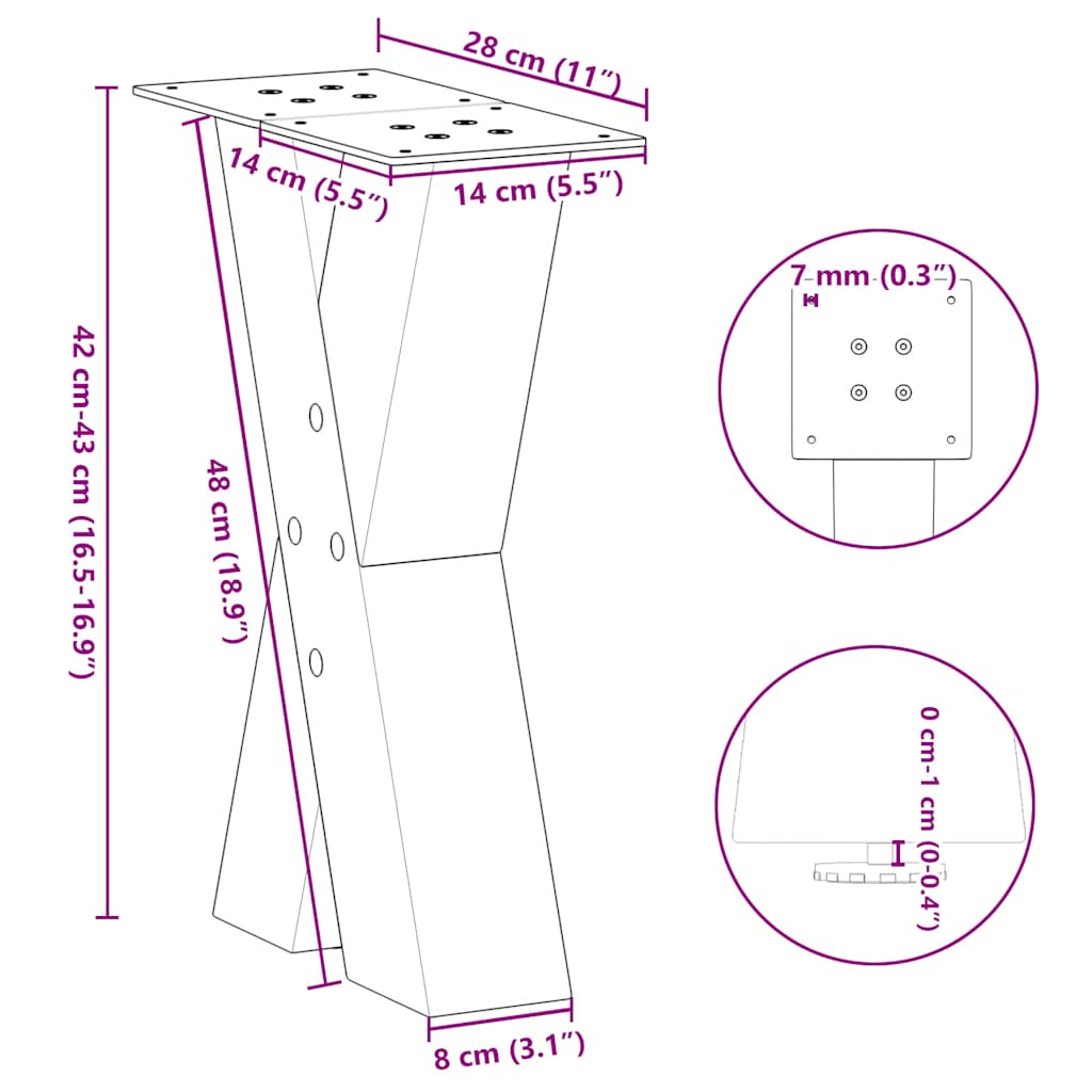 Gambe Tavolino Caffè a X 2 pz Bianco 28x(42-43) cm Acciaio