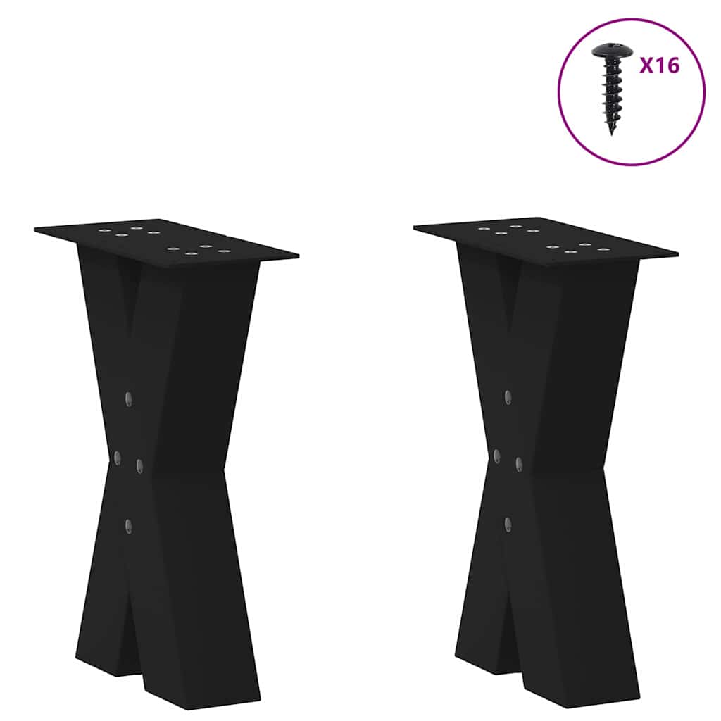 Gambe per Tavolino da Caffè a Forma di X 2 pz Nere 38x(42-43)cm