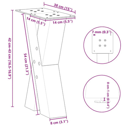 Gambe per Tavolino da Caffè forma X 2 pz Naturale 38x(42-43) cm