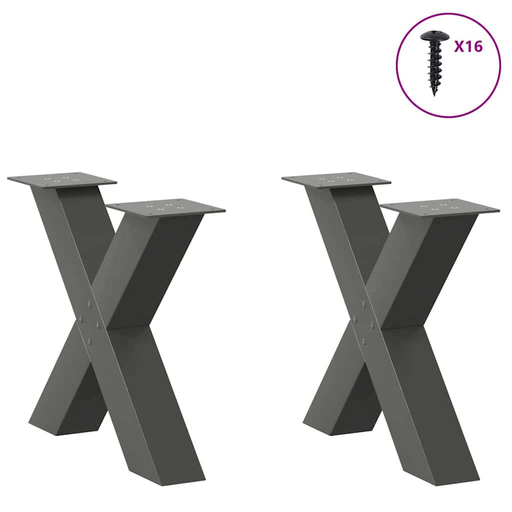 Gambe per Tavolino da Caffè a Forma di X 2 pz Antracite 50x(42-43) cm Acciaio