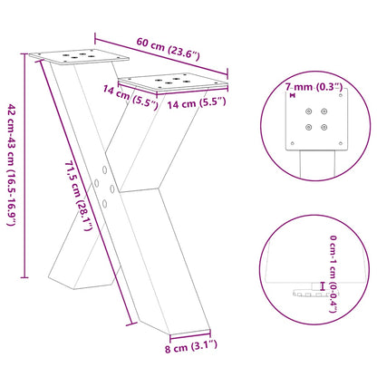 Gambe per Tavolino da Caffè forma X 2 pz Naturale 60x(42-43) cm