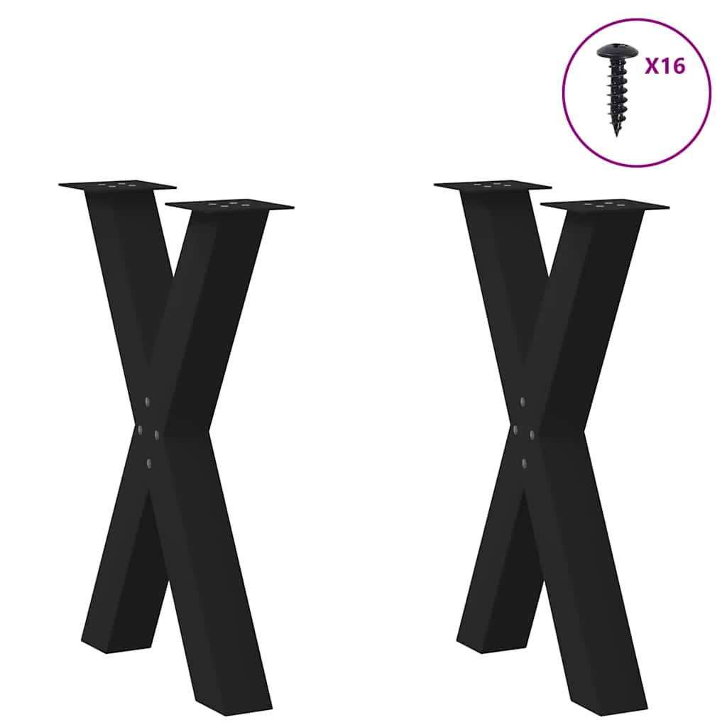 Gambe per tavolo da pranzo a forma di X 2 pz nere 50x(72-73) cm