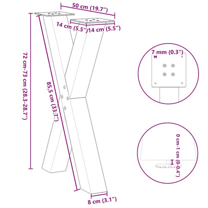 Gambe Tavolo Pranzo a Forma X 2 pz Nero 50x(72-73) cm Acciaio