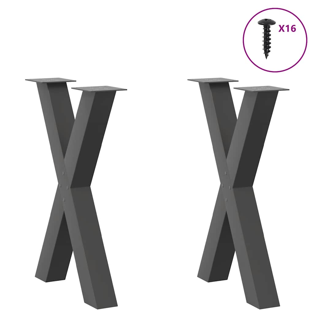 Gambe per tavolo da pranzo forma X 2 pz Antracite 50x(72-73) cm