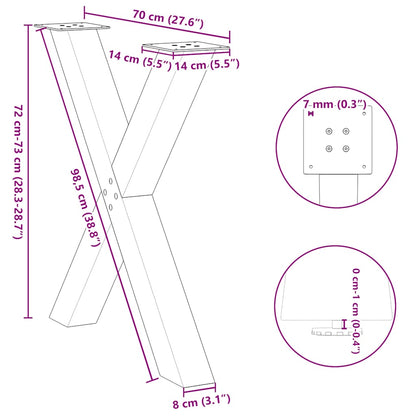 Gambe Tavolo Pranzo a X 2 pz Antracite 70x(72-73) cm Acciaio