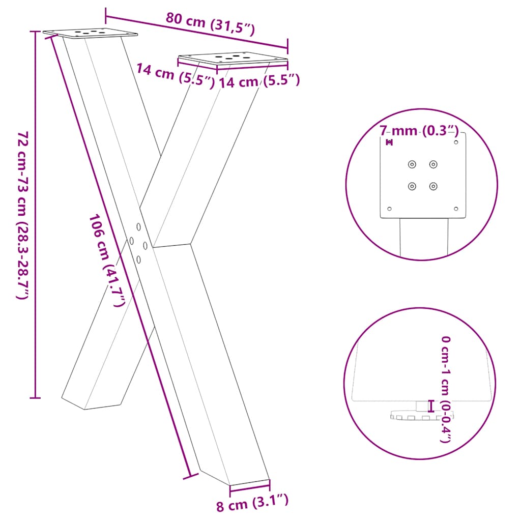 Gambe Tavolo Pranzo a Forma X 2 pz Bianco 80x(72-73) cm Acciaio