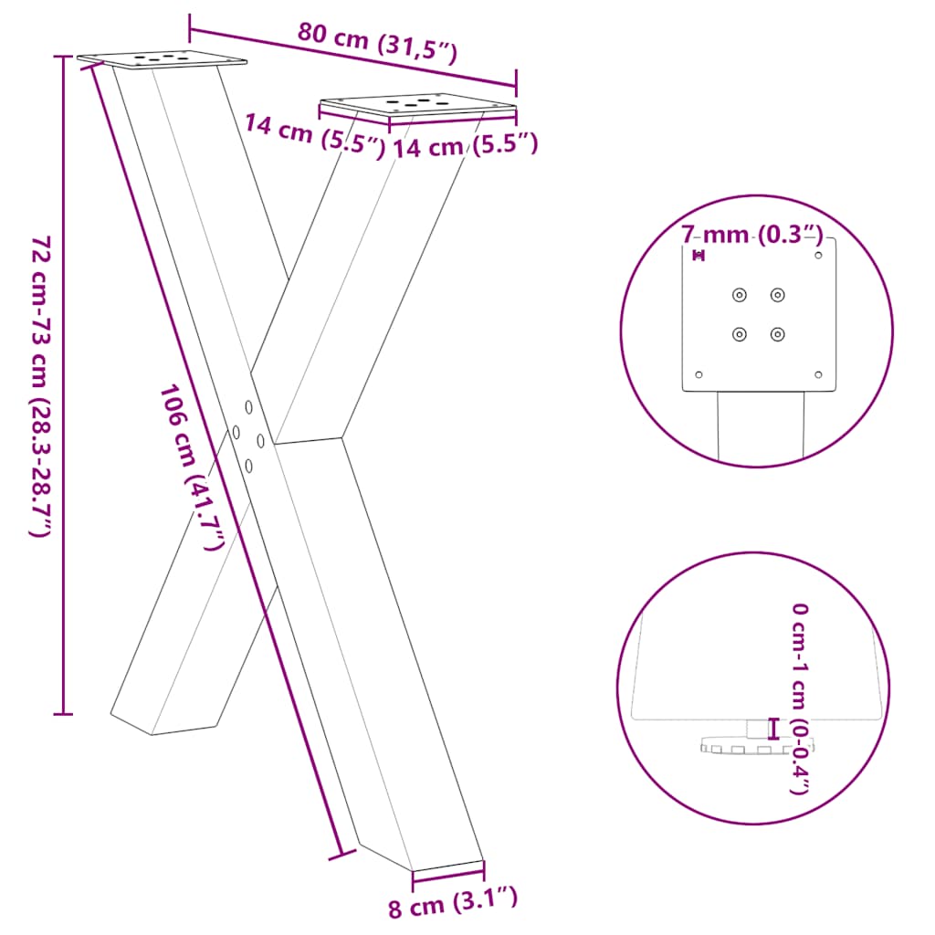 Gambe Tavolo Pranzo a X 3 pz Bianco 80x(72-73) cm Acciaio