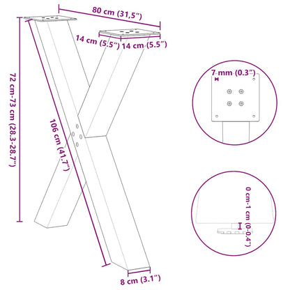 Gambe Tavolo Pranzo a X 3 pz Bianco 80x(72-73) cm Acciaio