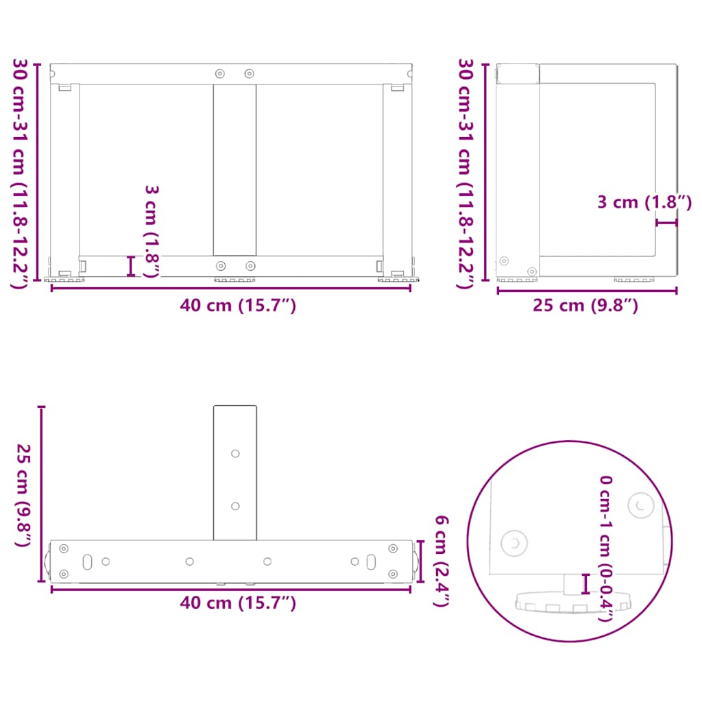 Gambe Tavolino Caffè a T 2 pz Antracite 40x25x(30-31)cm Acciaio