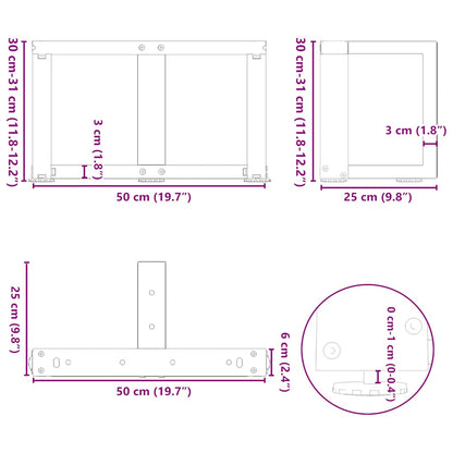 Gambe Tavolino da Caffè a T 2 pz Nero 50x25x(30-31) cm Acciaio