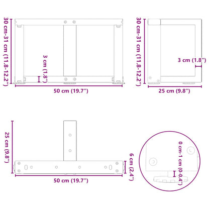 Gambe Tavolino Caffè a T 2 pz Antracite 50x25x(30-31)cm Acciaio