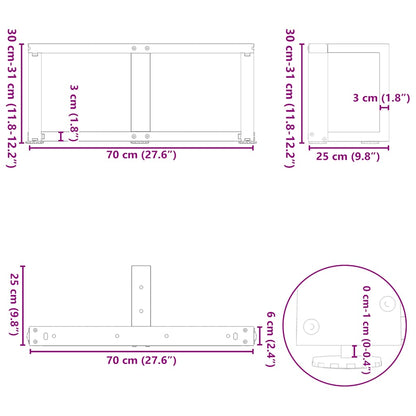 Gambe Tavolino da Caffè forma T 2 pz Antracite 70x25x(30-31) cm