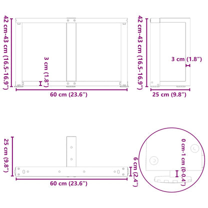 Gambe Tavolino da Caffè forma T 2 pz Antracite 60x25x(42-43) cm