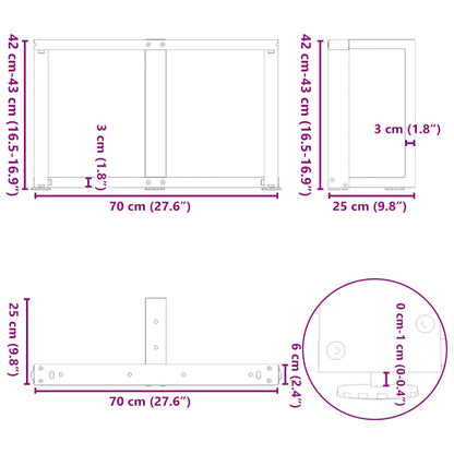 Gambe per Tavolino da Caffè a Forma di T 2 pz Nere 70x25x(42-43) cm Acciaio | homemem39