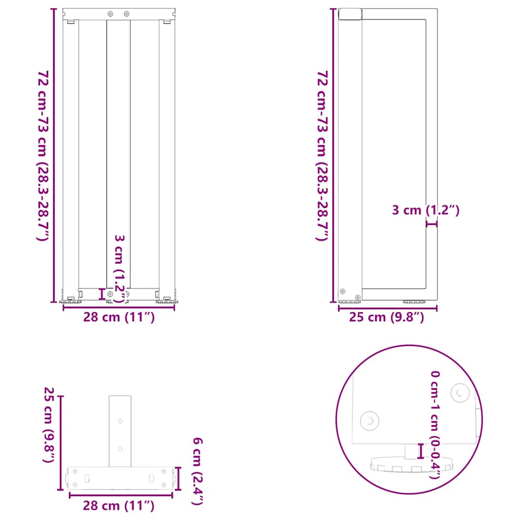 Gambe per Tavolo Consolle forma T 2 pz Bianche 25x28x(72-73) cm