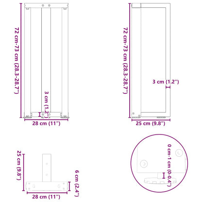 Gambe Tavolo Consolle a T 2pz Antracite 25x28x(72-73)cm Acciaio