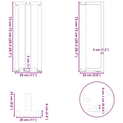 Gambe per Tavolo Consolle forma T 2 pz Nere 25x28x(72-73) cm