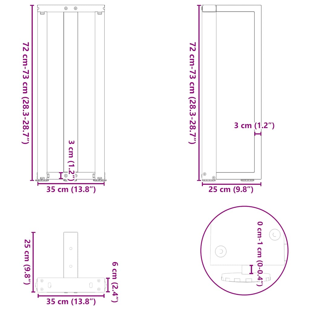 Gambe Tavolo Consolle a T 2 pz Bianco 38x25x(72-73) cm Acciaio