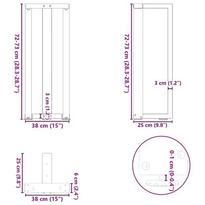 Gambe per Tavolo Consolle forma T 2 pz Nere 38x25x(72-73) cm