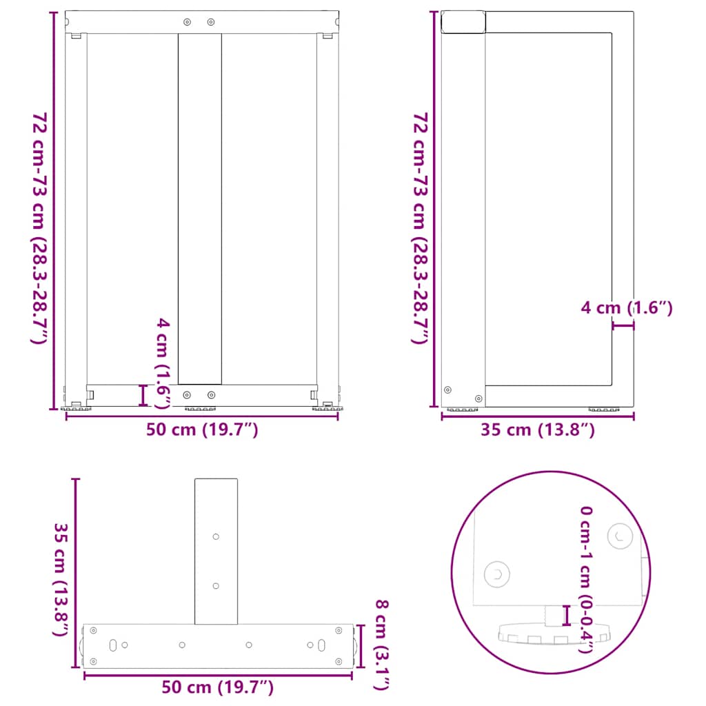 Gambe per tavolo da pranzo forma T 2 pz bianche 50x35x(72-73)cm