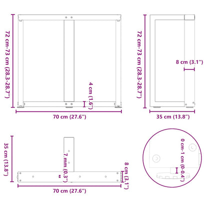 Gambe Tavolo Pranzo a Forma T 2pz Nero 70x35x(72-73)cm Acciaio