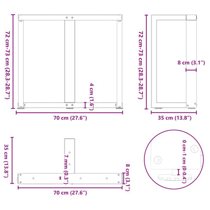 Gambe per tavolo da pranzo forma T 2 pz nere 70x35x(72-73) cm