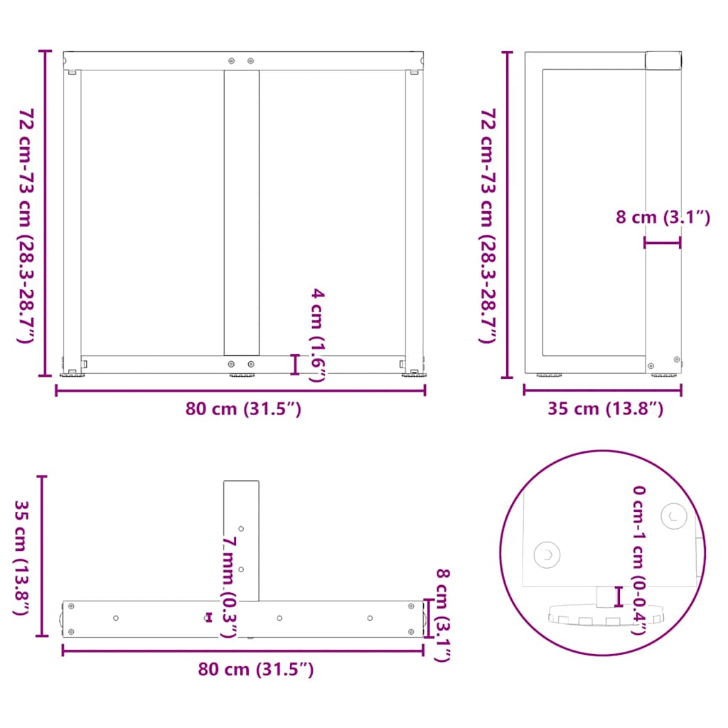 Gambe per tavolo da pranzo forma T 2 pz nere 80x35x(72-73) cm