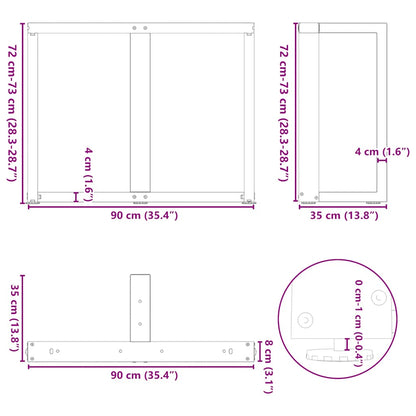 Gambe per tavolo da pranzo forma T 2 pz nere 90x35x(72-73) cm