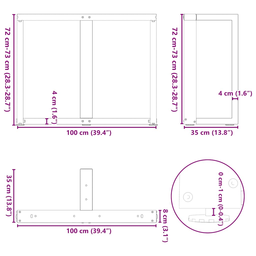 Gambe Tavolo Pranzo a Forma T 2pz Nero 100x35x(72-73)cm Acciaio