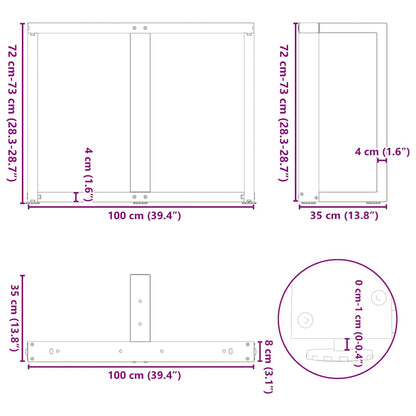 Gambe Tavolo Pranzo a Forma T 2pz Nero 100x35x(72-73)cm Acciaio