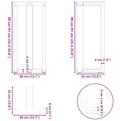 Gambe per tavolo da bar a forma di T 2 pz nere 40x35x(90-91) cm