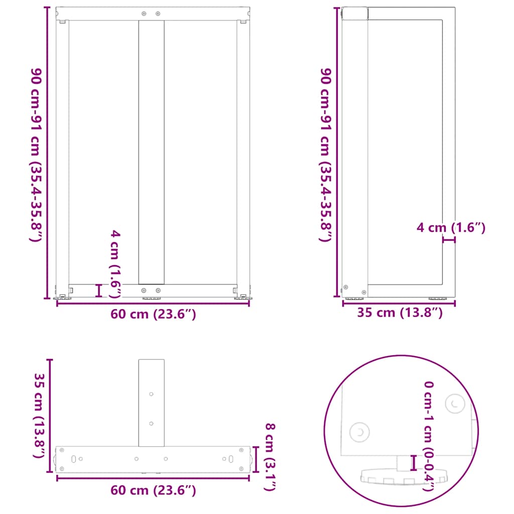 Gambe Tavolo Bar a Forma T 2 pz Nero 60x35x(91-92) cm Acciaio