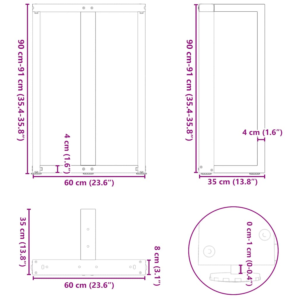 Gambe Tavolo Bar a Forma T 2 pz bianco 60x35x(91-92) cm Acciaio