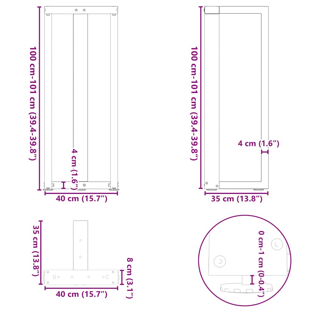Gambe tavolo da bar forma T 2 pz Antracite 40x35x(100-101) cm