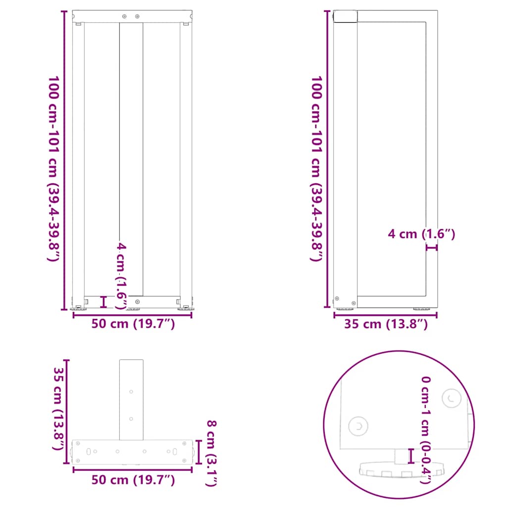 Gambe tavolo da bar forma T 2 pz Antracite 50x35x(100-101) cm