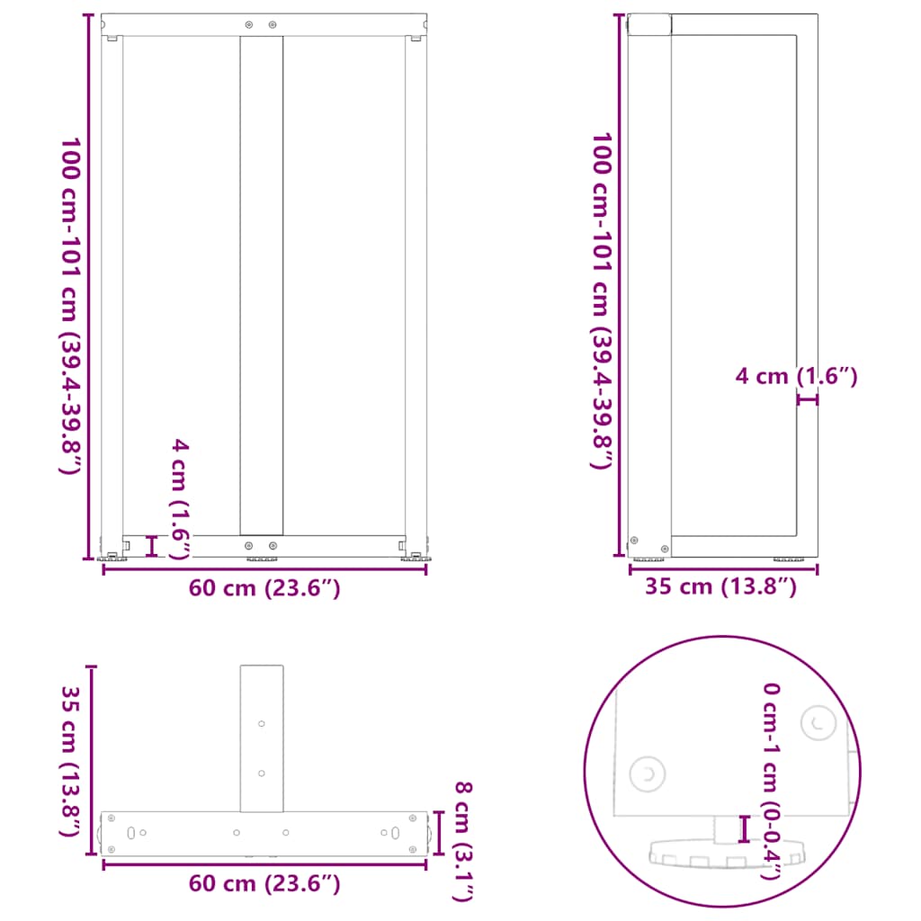 Gambe Tavolo Bar a Forma T 2pz bianco 60x35x(101-102)cm Acciaio