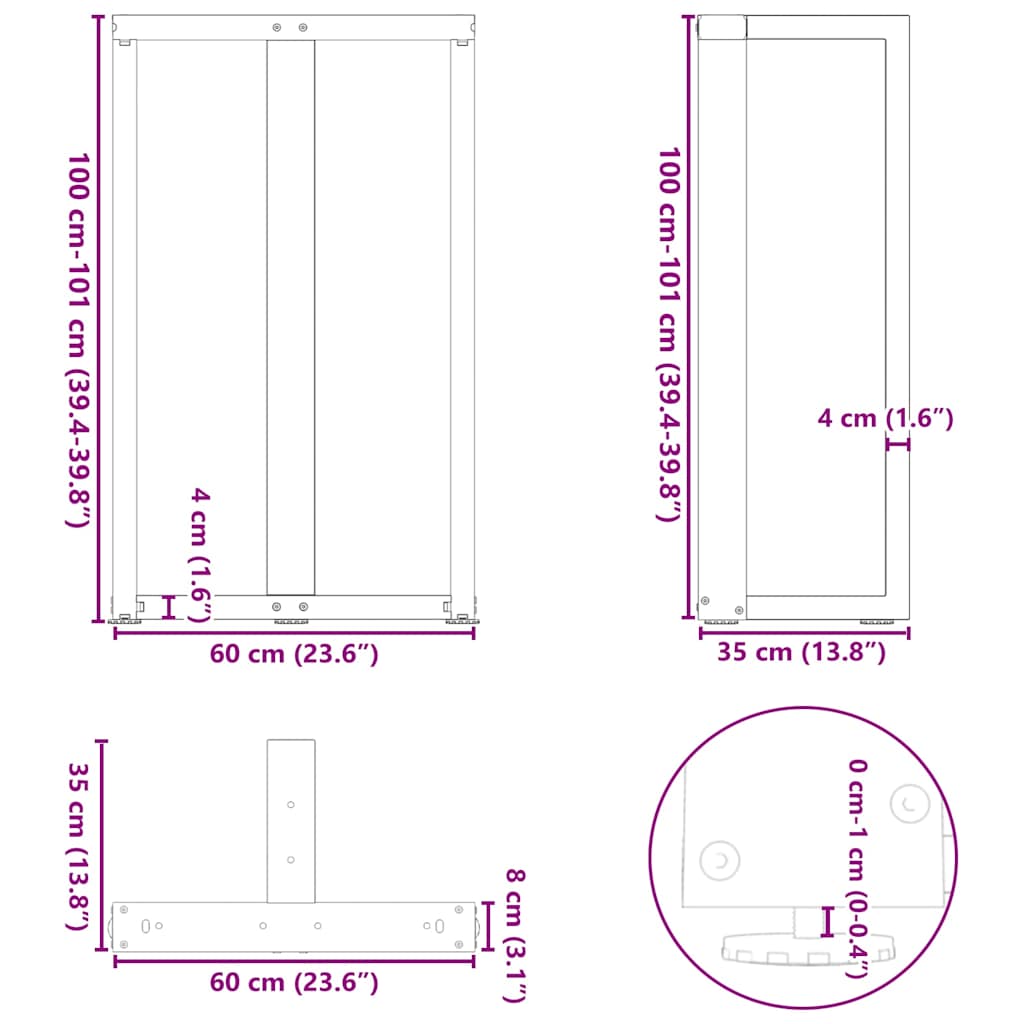 Gambe Tavolo Bar a T 2 pz Antracite 60x35x(101-102) cm Acciaio