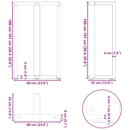 Gambe per tavolo da bar forma T 2 pz nere 60x35x(100-101) cm