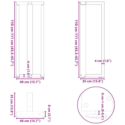 Gambe Tavolo Bar a Forma T 2 pz Nero 40x35x(111-112) cm Acciaio